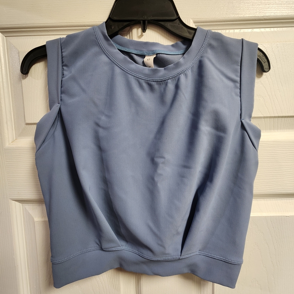 HALARA Ribbed Crop Tank — Periwinkle Blue